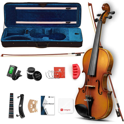 Vangoa VA200 Solid Wood Violin, 1/2 Full Size, Unique Flamed Maple Back - Vangoa