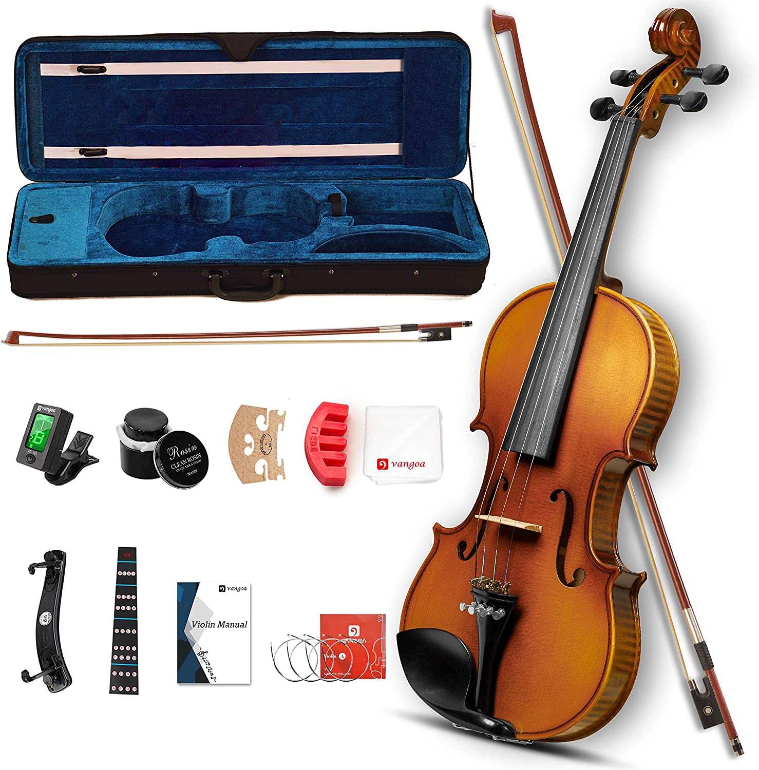 Vangoa VA400 Solid Wood Violin, 4/4 Full Size, Unique Flamed Maple Bac
