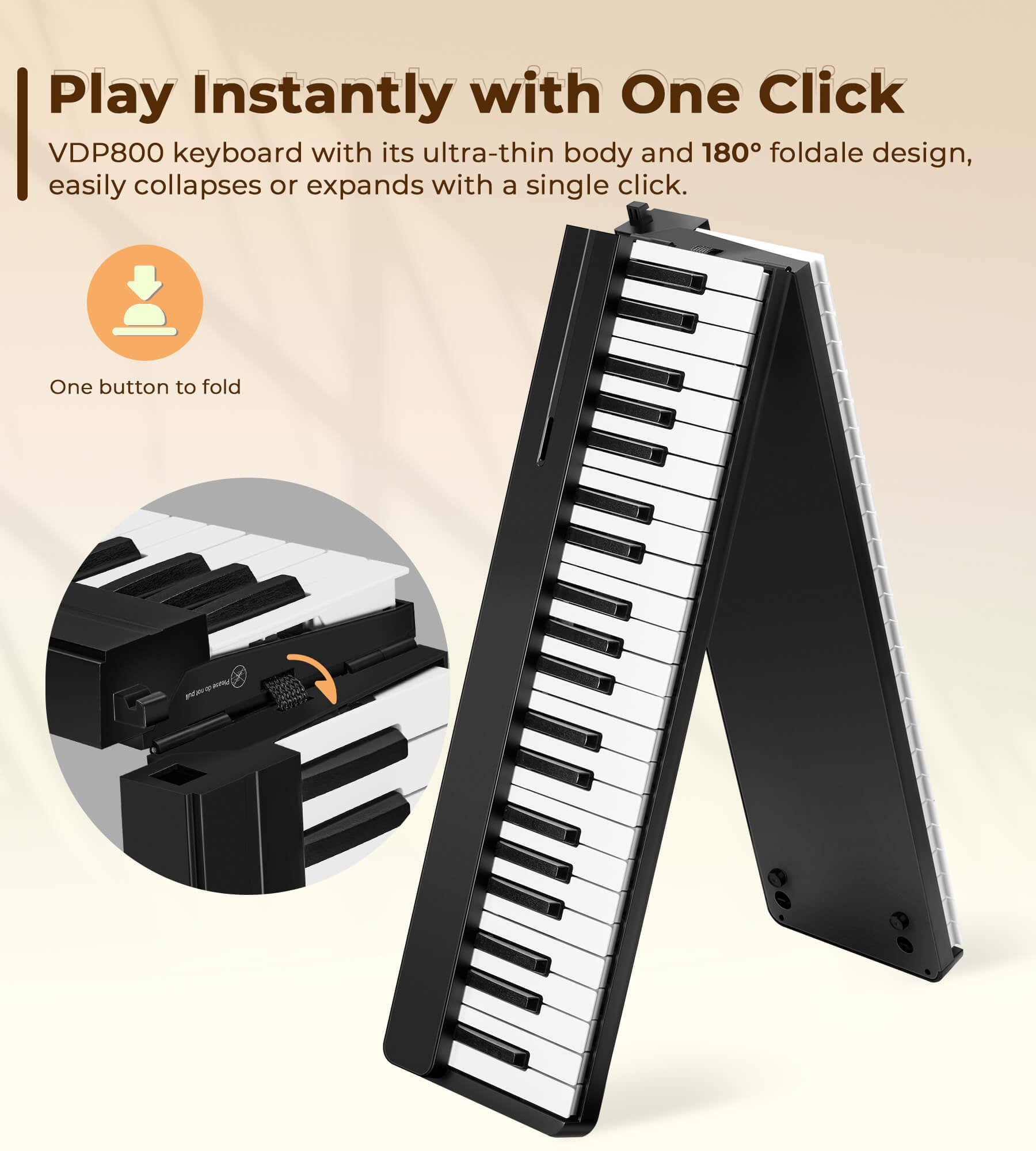 Vangoa VDP800 Portable Piano Keyboard, Folding Piano 88 Key Full Size Electric Keyboard Piano with MIDI Bluetooth, Foldable Piano Travel set with Headphones Carry - Bag for Adults, Beginners, Kids - Vangoa