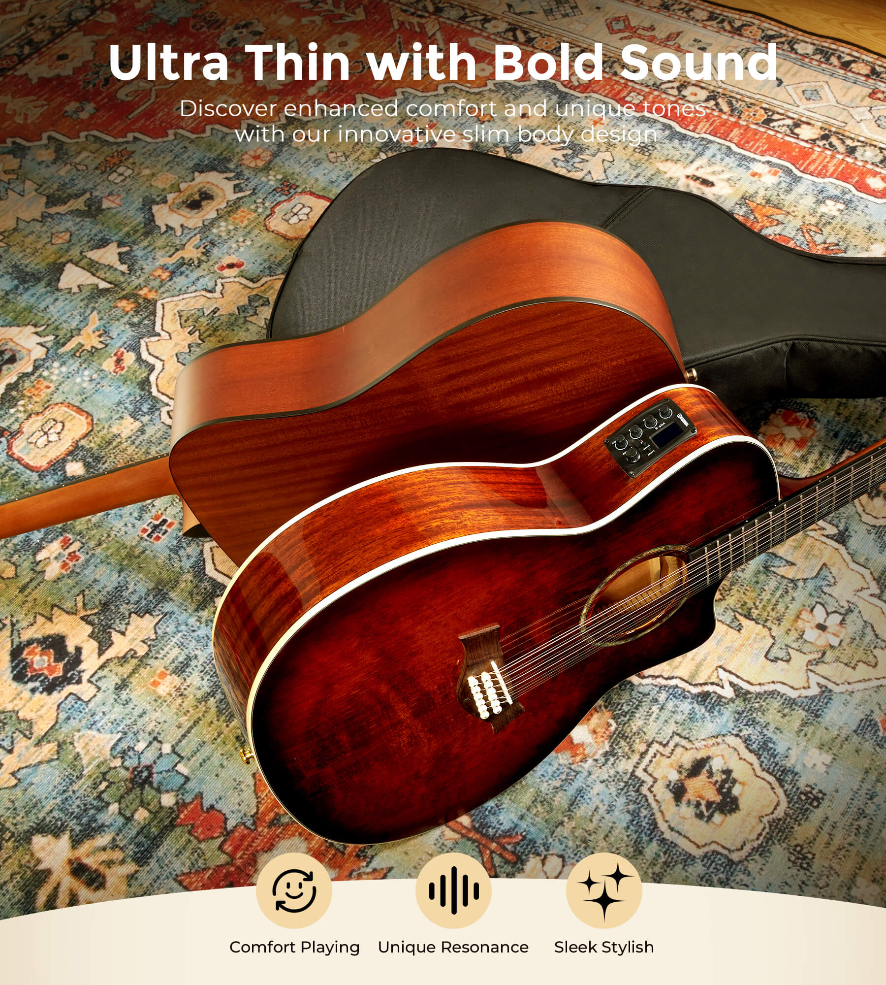 Vangoa VEG120 Pro 12 - string solid wood guitar, 12 - string acoustic - electric guitar set - Vangoa