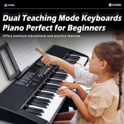 Vangoa VGK6101 Black Keyboard Piano 61 Keys with 3 Teaching Modes, Learning Luminous Music Keyboard Piano with Stand Microphone for Beginner Students - Vangoa