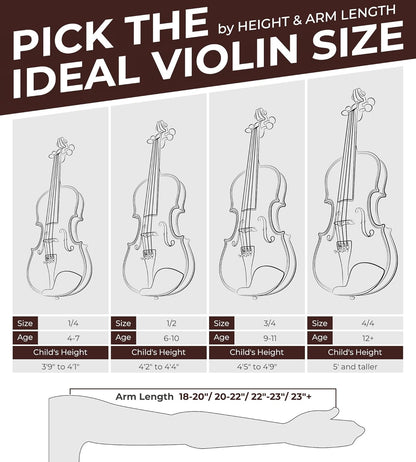 Vangoa Violin 1/2 Size Set, Handcrafted Half Size Beginner Acoustic Violin Set - Vangoa