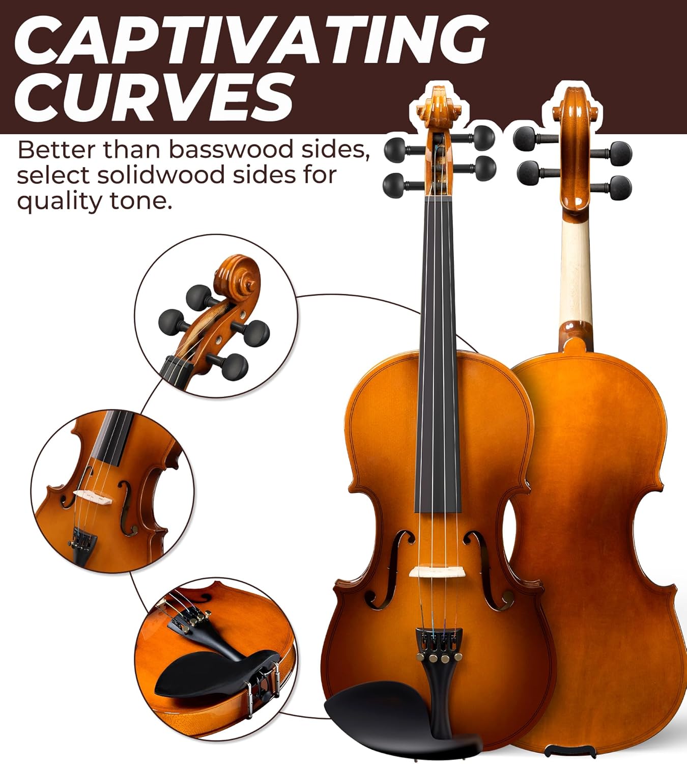 Vangoa Violin 1/2 Size Set, Handcrafted Half Size Beginner Acoustic Vi