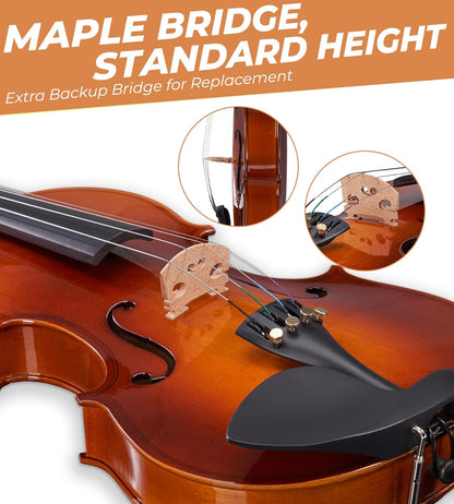 Vangoa Violin 1/2 Size Set, Handcrafted Half Size Beginner Acoustic Violin Set - Vangoa