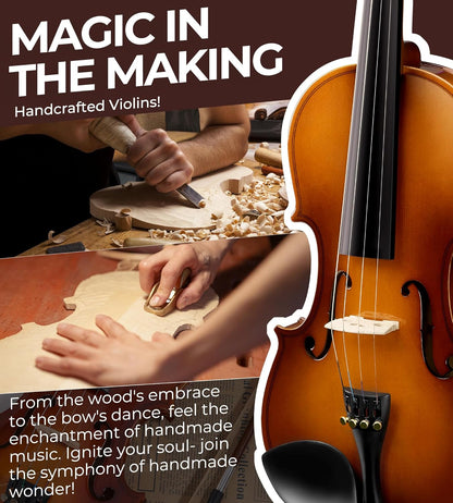 Vangoa Violin 1/2 Size Set, Handcrafted Half Size Beginner Acoustic Violin Set - Vangoa