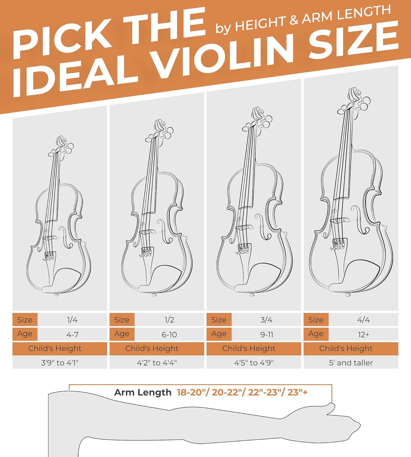 Vangoa Violin 1/2 Size Set, Handcrafted Half Size Beginner Acoustic Violin Set - Vangoa