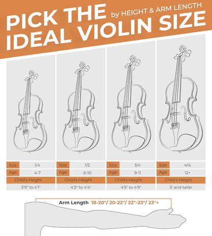 Vangoa Violin 1/2 Size Set, Handcrafted Half Size Beginner Acoustic Violin Set - Vangoa