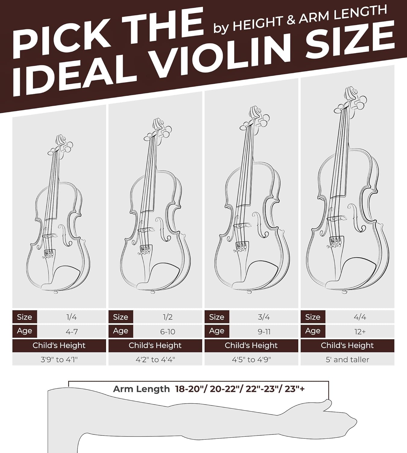 Vangoa Violin 1/4 Size Set, Handcrafted Quarter Size Starter Acoustic Violin Set - Vangoa