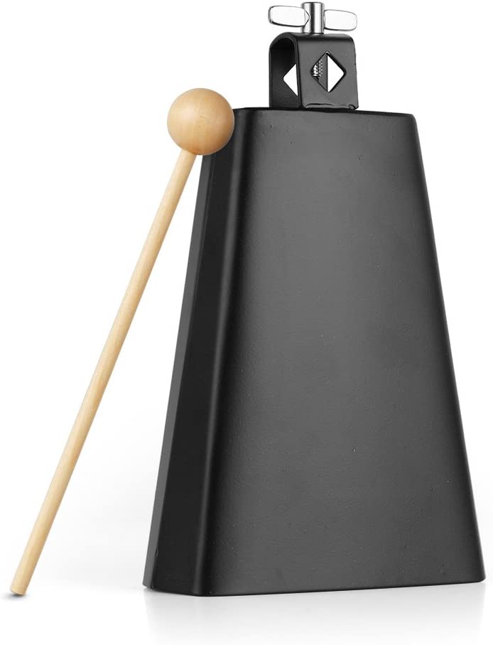 Vangoa 7 inch Metal Steel Cow Bell Noise Maker Cowbell Percussion with Handle Stick for Drumset Cheering Wedding Football Sport Games