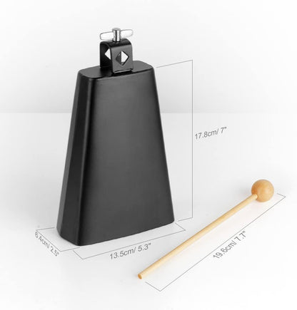 Vangoa 7 inch Metal Steel Cow Bell Noise Maker Cowbell Percussion with Handle Stick for Drumset Cheering Wedding Football Sport Games