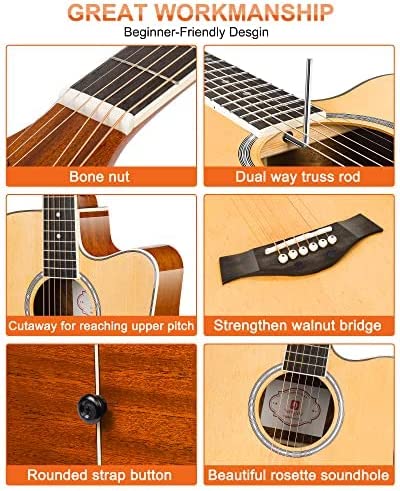 Vangoa Acoustic Guitar Kit for Beginner 41 Inch Cutaway Right Hand