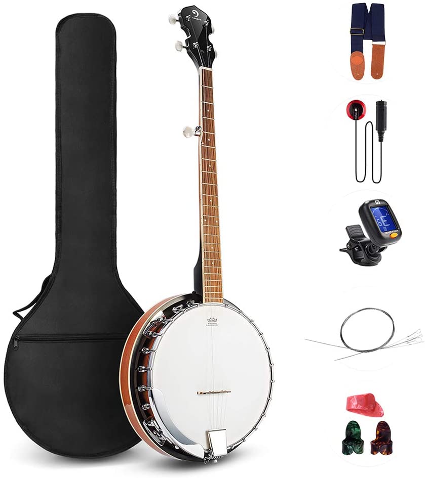 Vangoa 5 String Banjo Remo Head Closed Solid Back with beginner Kit 38 Inch