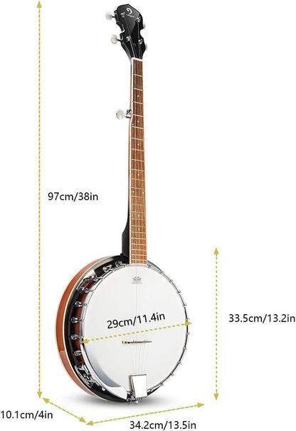 Vangoa 5 String Banjo Remo Head Closed Solid Back with beginner Kit 38 Inch