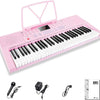 [ON SALE@🇩🇪🇫🇷🇮🇹🇪🇸]Vangoa Elektronische Klaviertastatur 61 Mini Tasten für Anfänger mit 3 Unterrichtsmodi, Mikrofon, 350 Töne, 350 Rhythmus, 30 Demo-Songs, Rosa