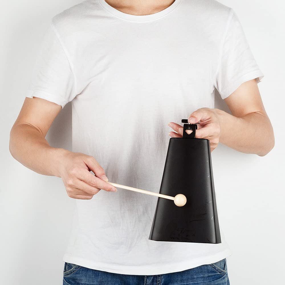 Vangoa 8 inch Metal Steel Cow Bell Noise Maker Cowbell Percussion Instrument with Handle Stick for Drumset Wedding Football Cheering Games
