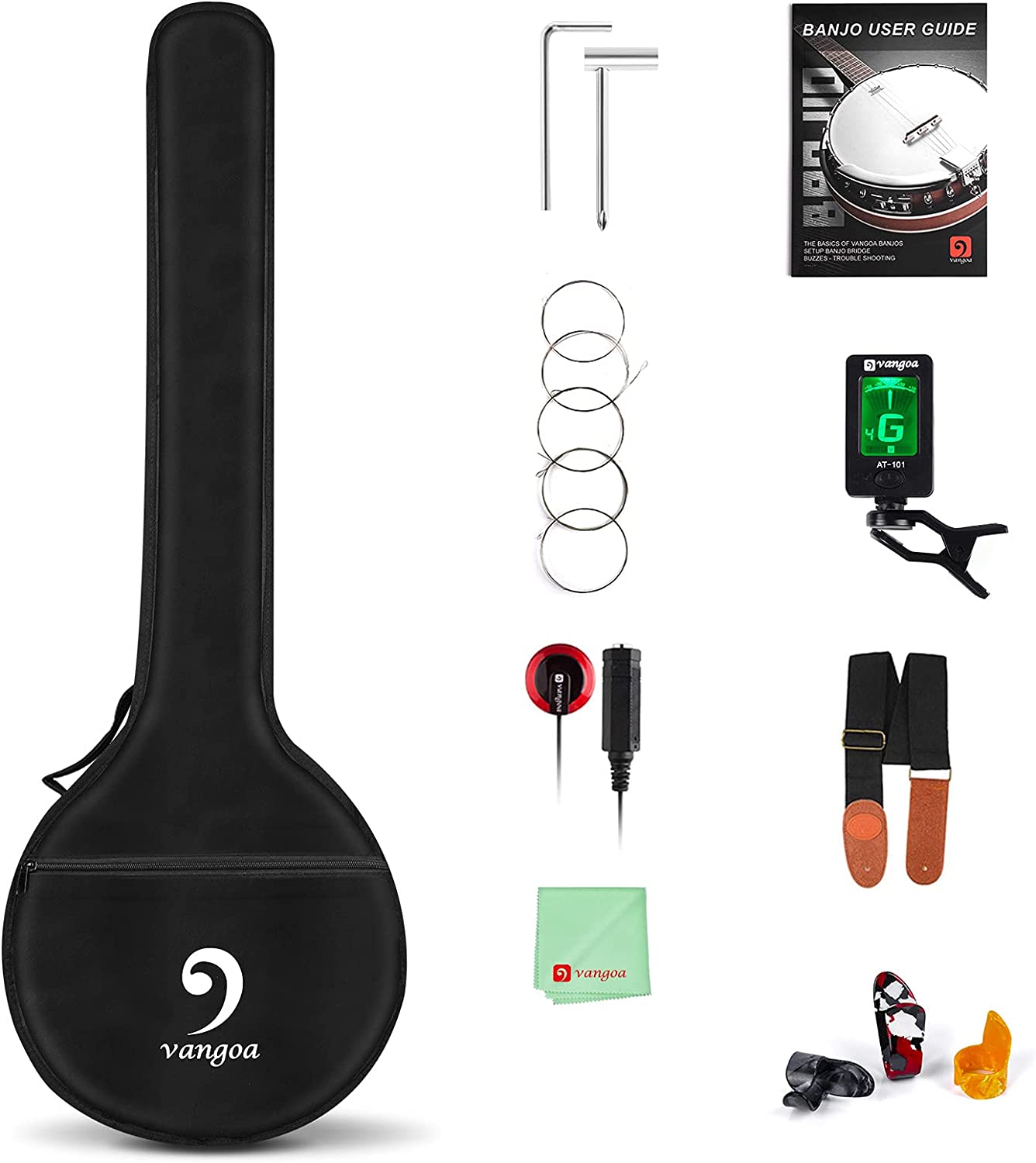 Vangoa LEFT HANDED Banjo 5 String with Resonator Mahogany Open Back 38