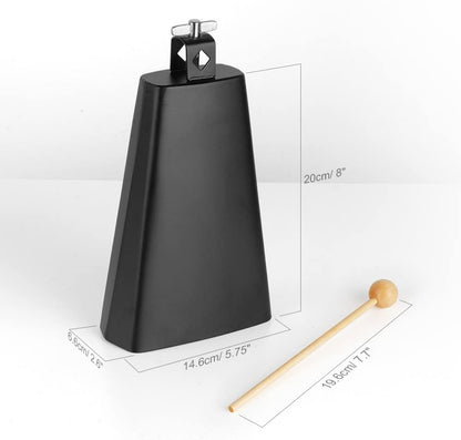 Vangoa 8 inch Metal Steel Cow Bell Noise Maker Cowbell Percussion Instrument with Handle Stick for Drumset Wedding Football Cheering Games