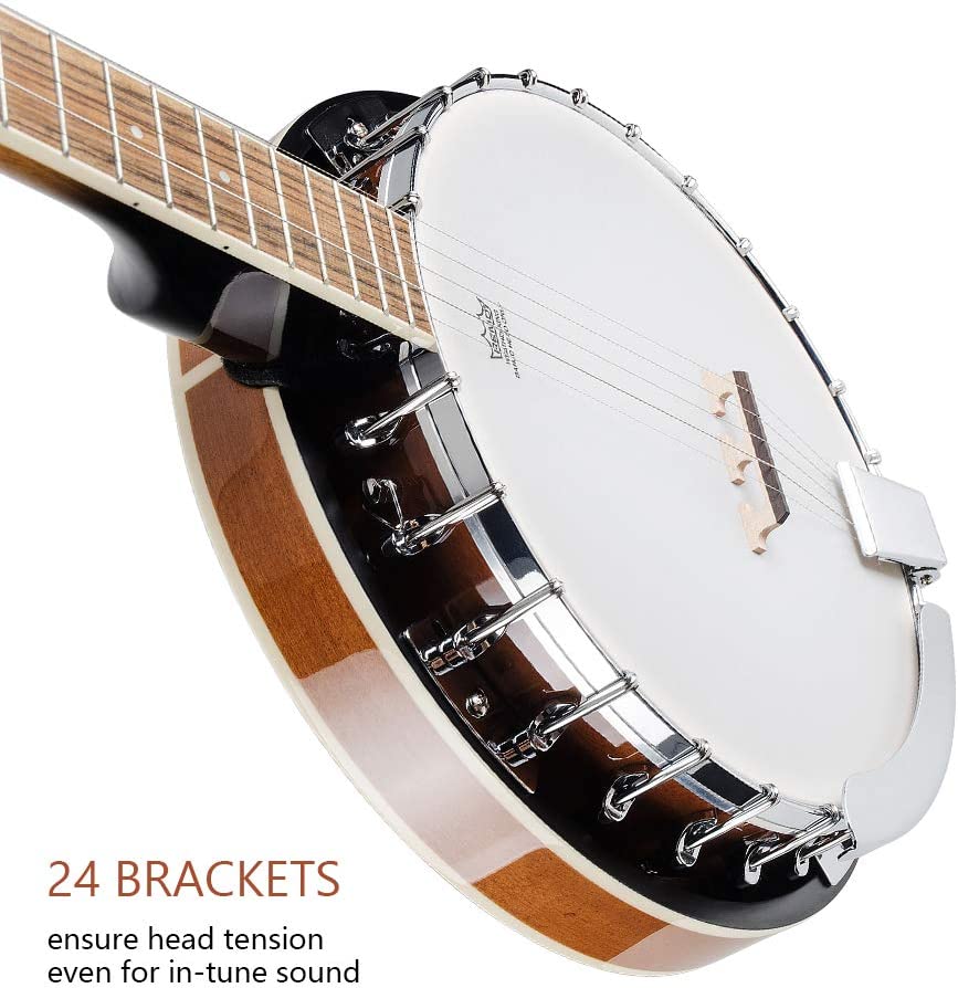 Vangoa 5 String Banjo Remo Head Closed Solid Back with beginner Kit 38 Inch