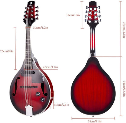 Vangoa A-Stil Akustisches elektrisches Mandoline-Musikinstrument 8 Saiten Rot Sunburst 