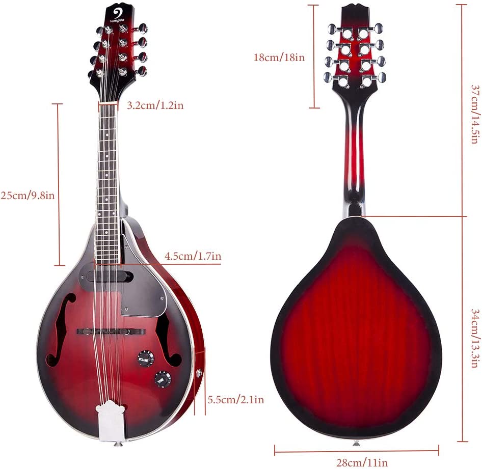 Vangoa VMD40CE-RE Acoustic Electric Mandolin 8 Strings Mahogany Red Sunburst