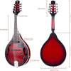 [🇺🇸🇨🇦]Vangoa A Style Acoustic Electric Mandolin Musical Instrument 8 String Red Sunburst