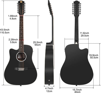 Vangoa LEFT HANDED 12 String Guitar Acoustic electric 42 Inch Spruce Top Sapele Body