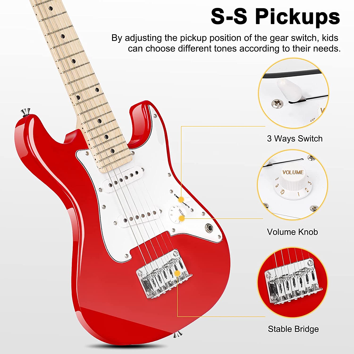 Vangoa 30 Inch Kids Electric Guitar with Digital Tuner Red