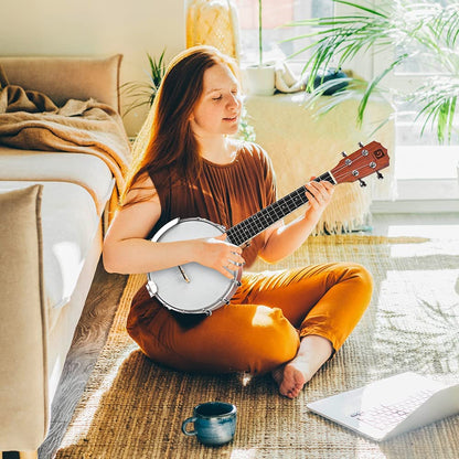 Vangoa VBU-20 Banjo Ukulele Concert 23 Inch 4 String Banjolele with Armrest