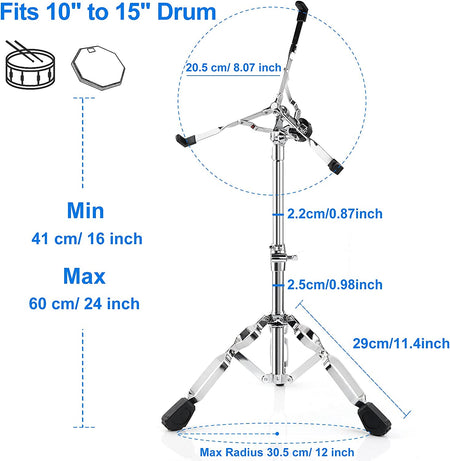 Vangoa Snare Drum Stand Adjustable Height with Carrying Bag Fit 10 to