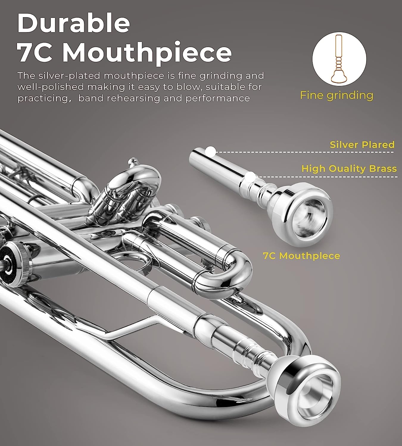 Vangoa VTB-1 Standard Bb Trumpet for Beginners with Valve Oil Silver