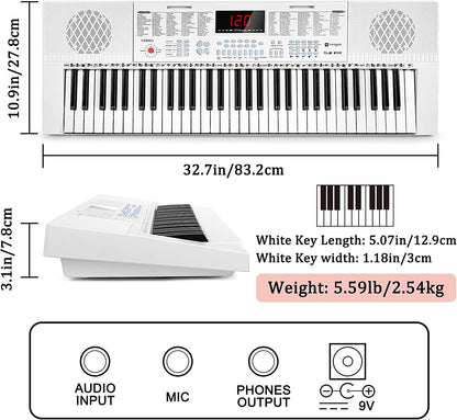 Vangoa VGK611 Piano Keyboard with Mini Lighted Keys for Beginner Kids Boy Girl White