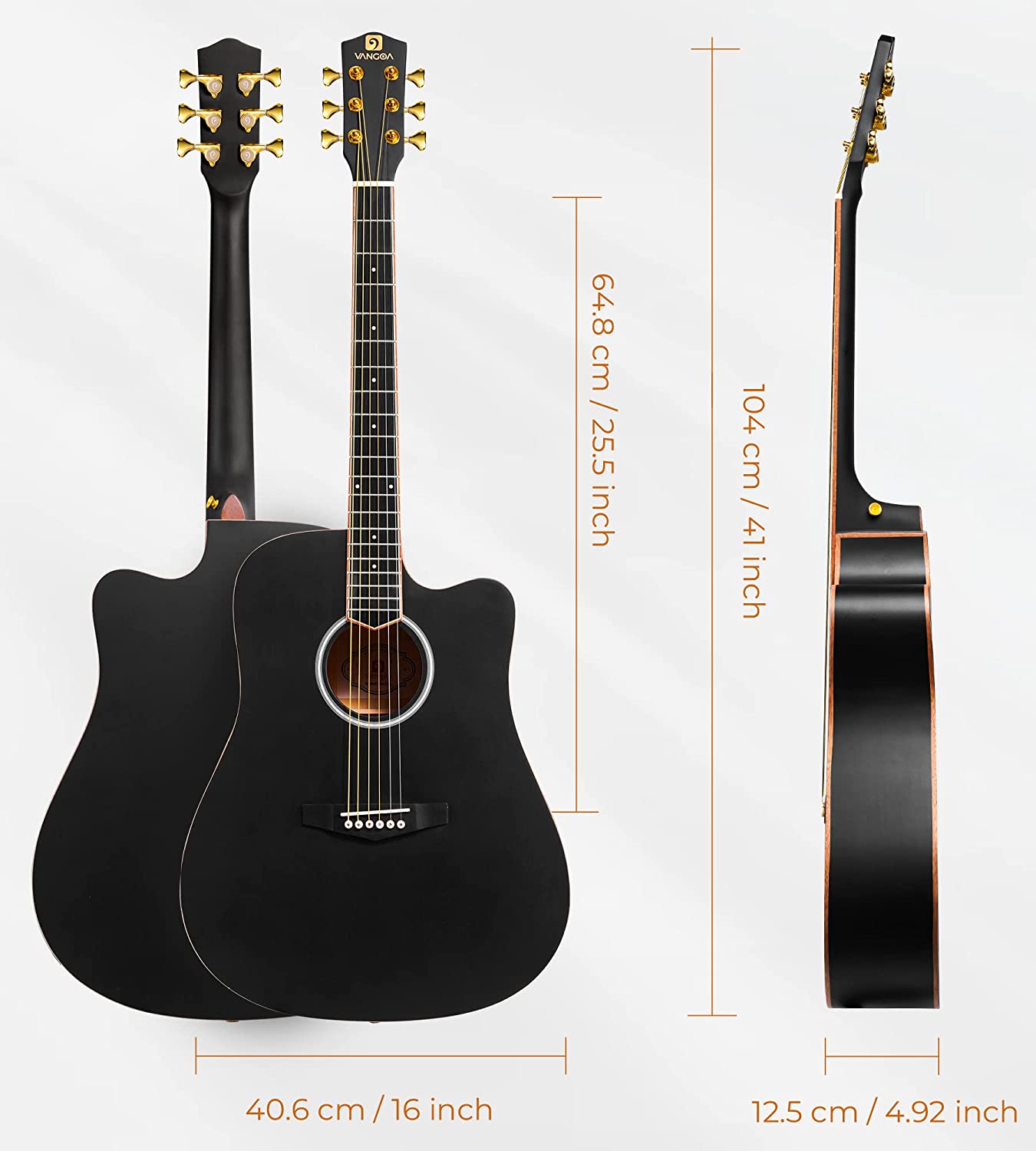 Guitare acoustique Vangoa VG-1 noir mat 41 pouces 