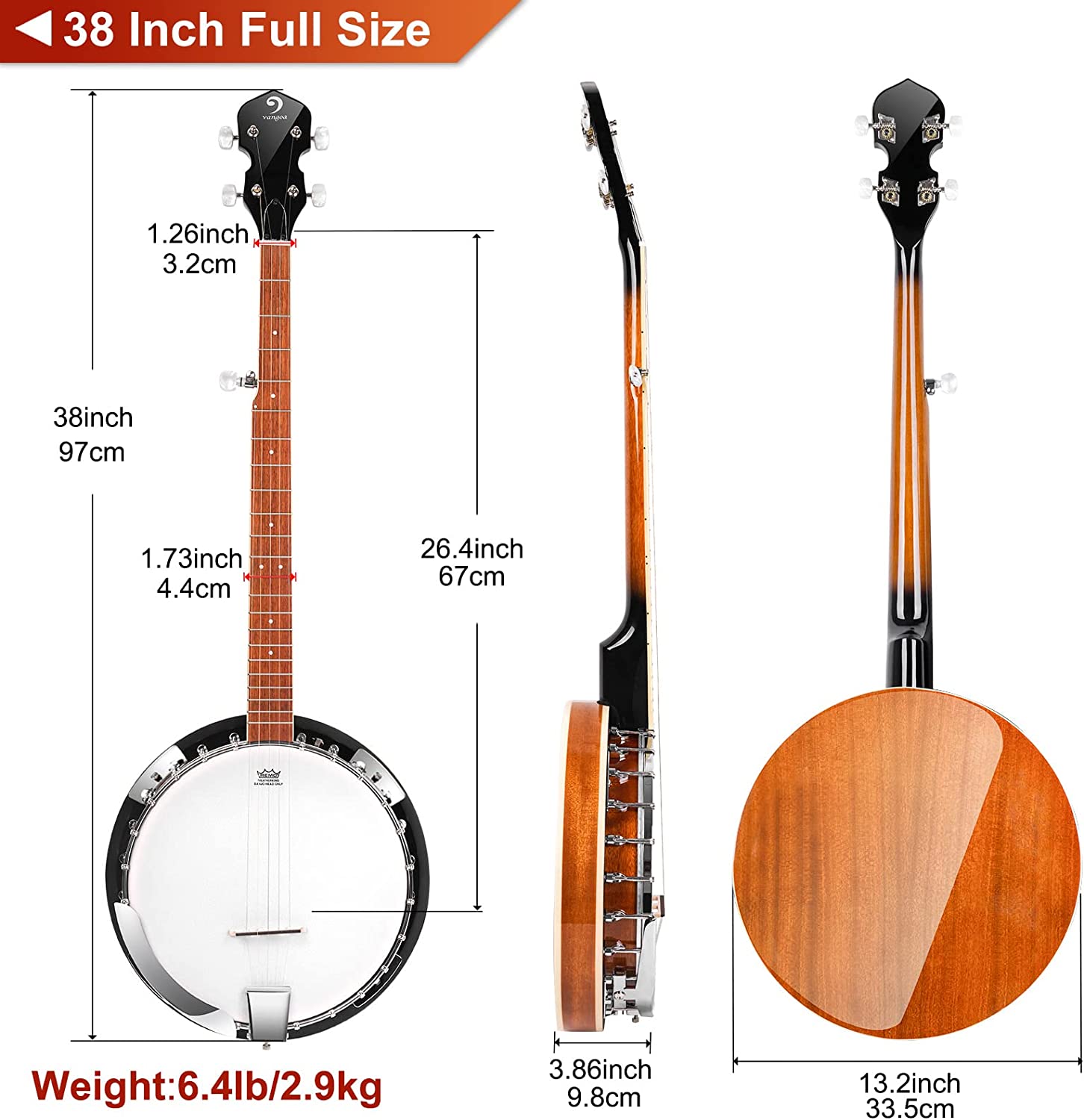 Vangoa Banjo 5 String Beginner Full Size Kit