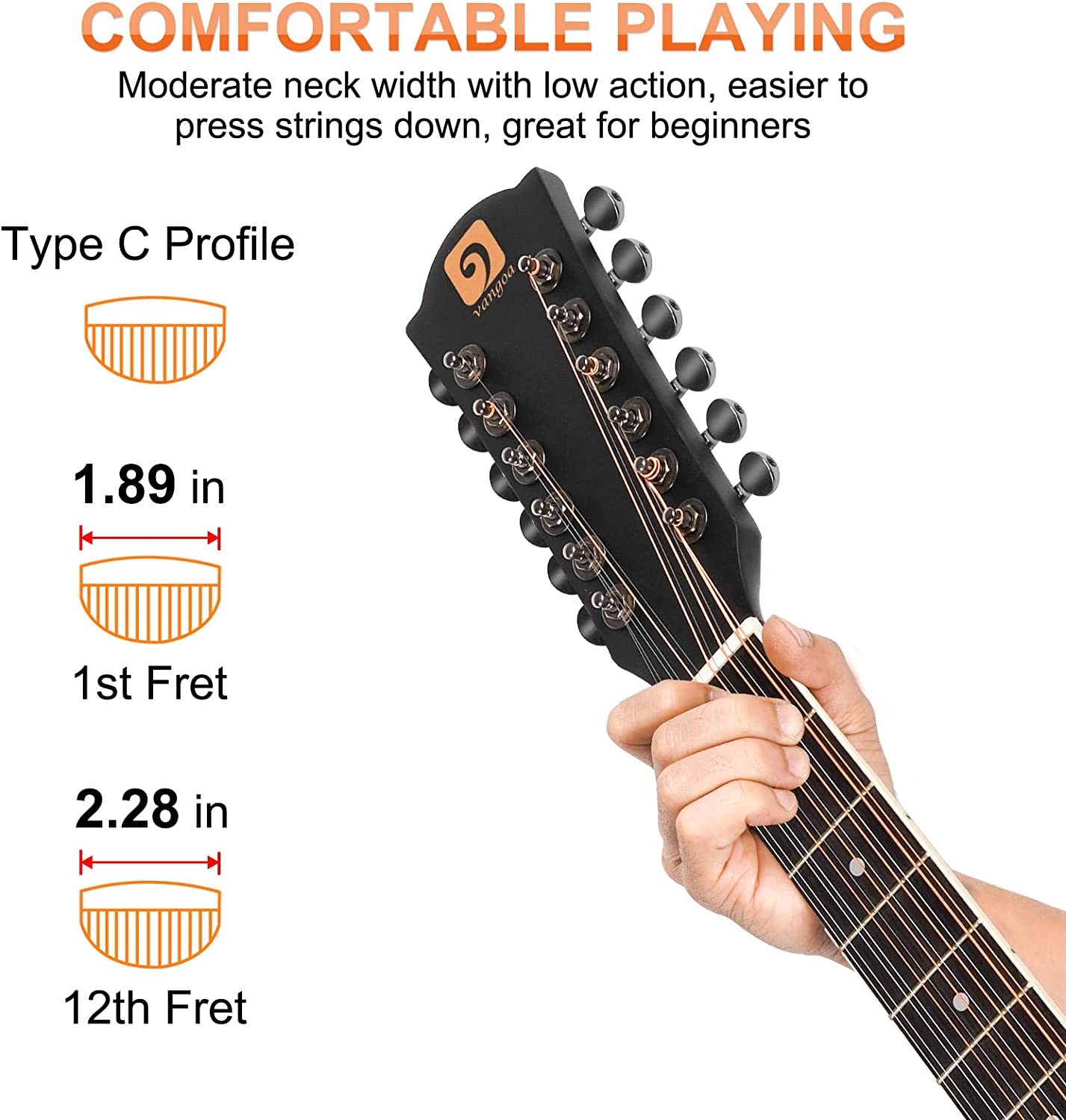 Vangoa LEFT HANDED 12 String Guitar Acoustic electric 42 Inch Spruce Top Sapele Body