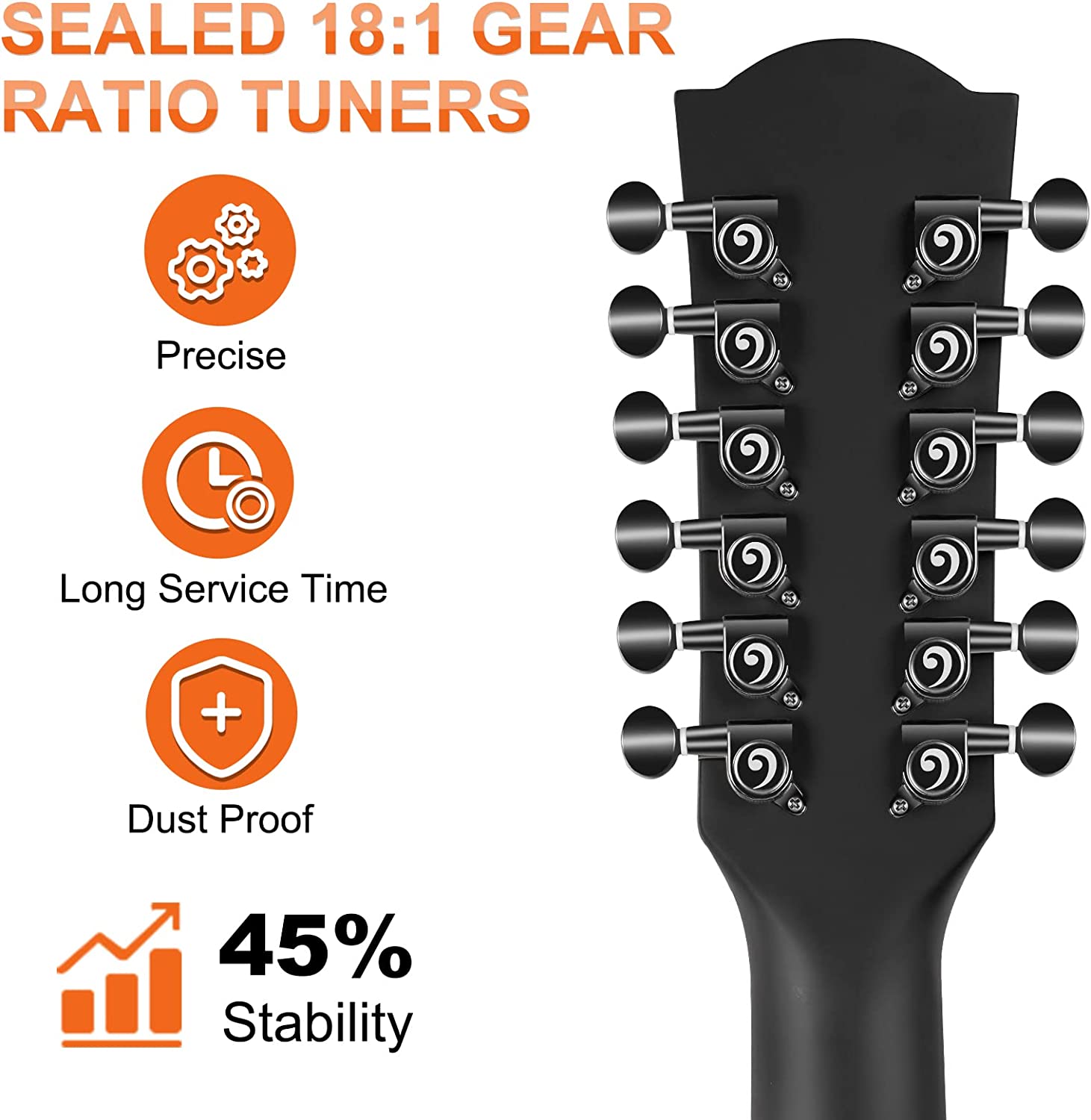 Vangoa LEFT HANDED 12 String Guitar Acoustic electric 42 Inch Spruce Top Sapele Body