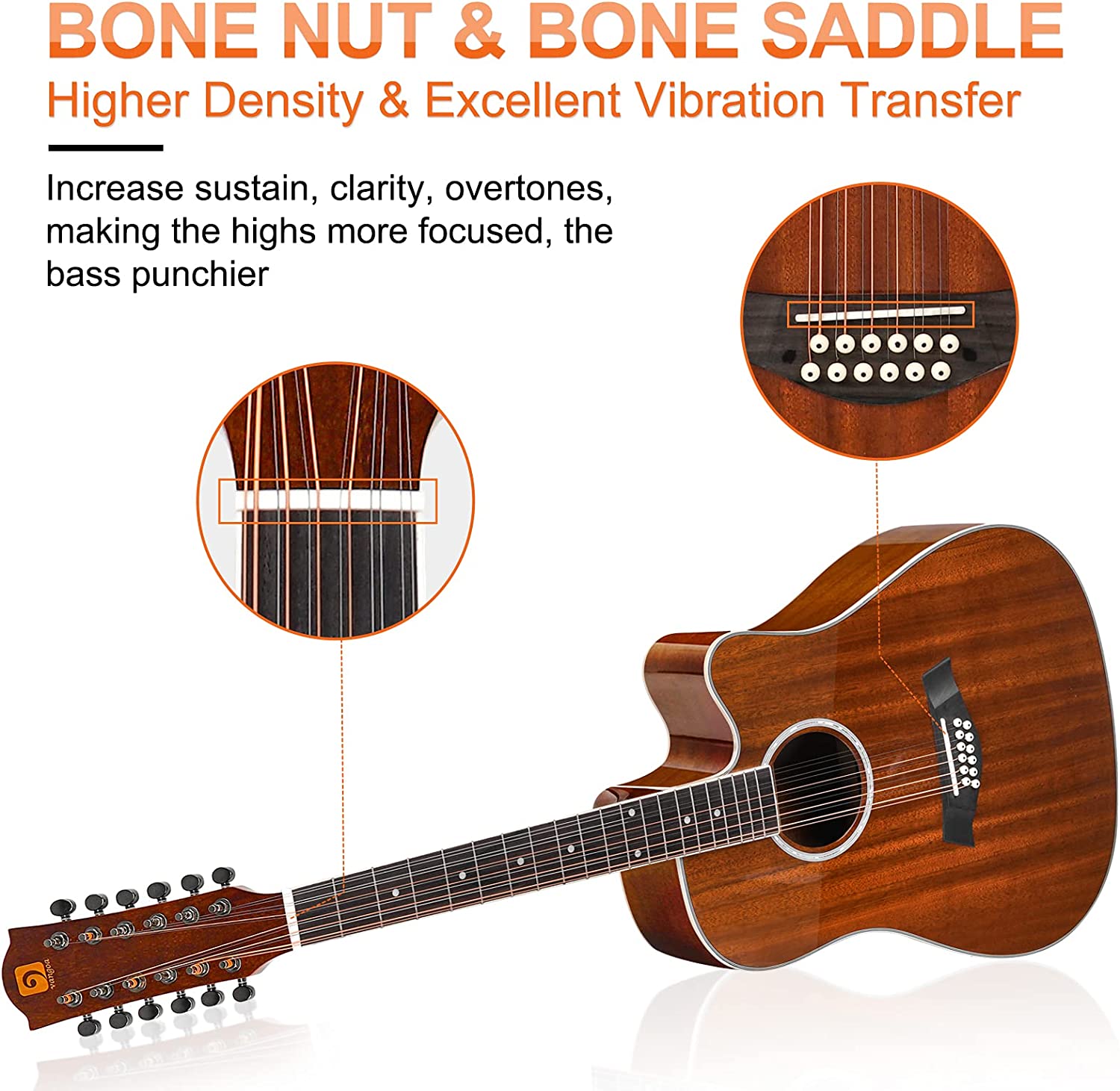 Vangoa VGE12-3 12 String Acoustic-electric Guitar Dreadnought Cutaway Sapele Body Natural Gloss