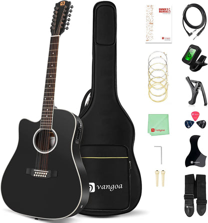 Vangoa LEFT HANDED 12 String Guitar Acoustic electric 42 Inch Spruce Top Sapele Body