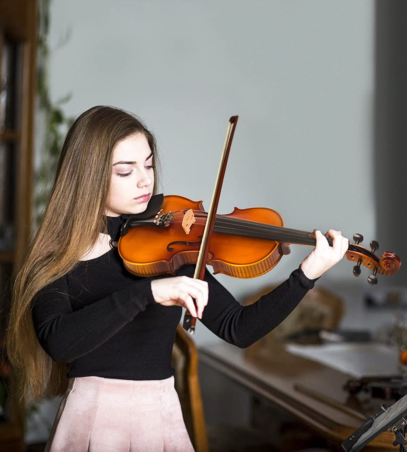 Vangoa VA400 Solid Wood Violin, 4/4 Full Size, Unique Flamed Maple Back