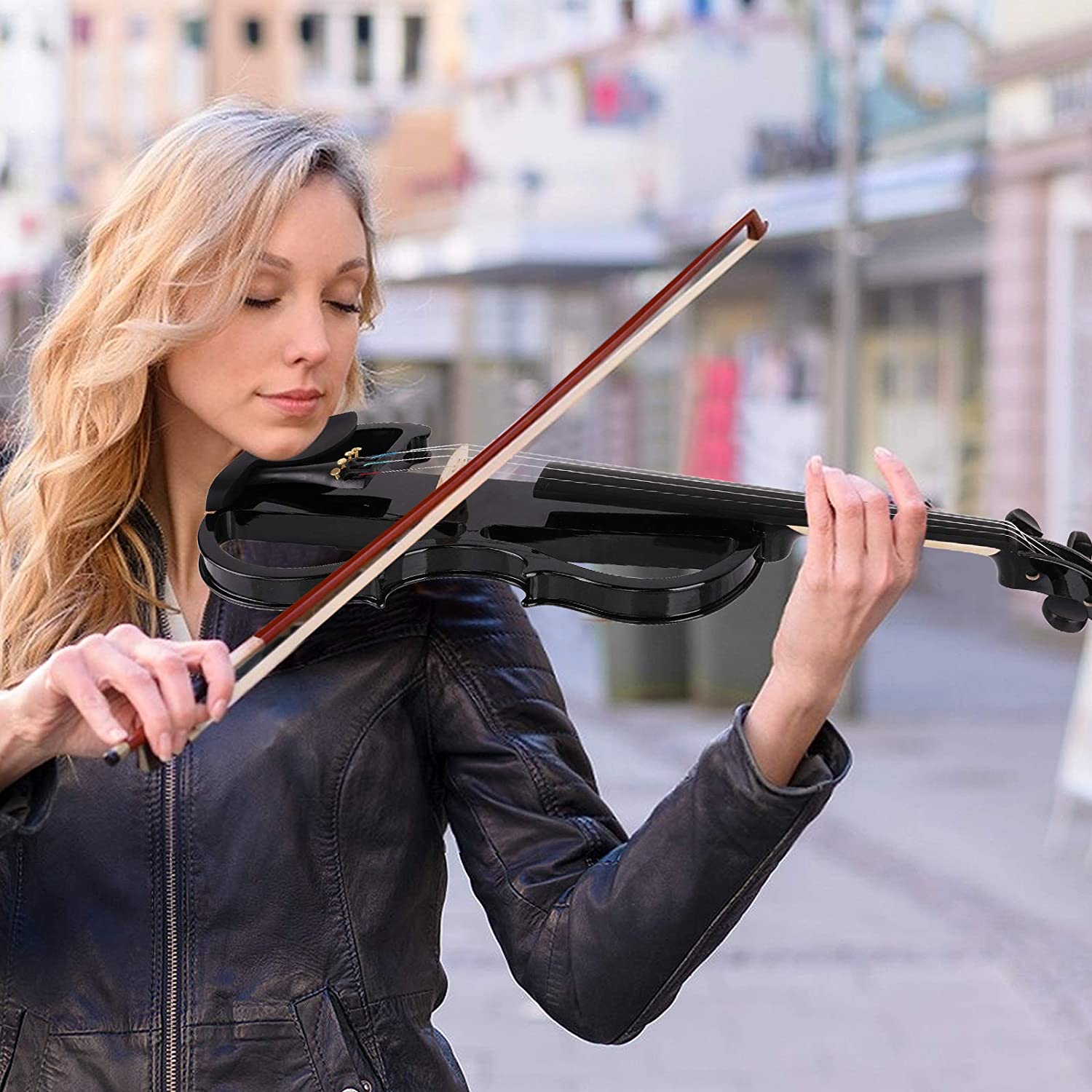 Violon électrique silencieux Vangoa 4/4 avec garnitures en ébène noir 