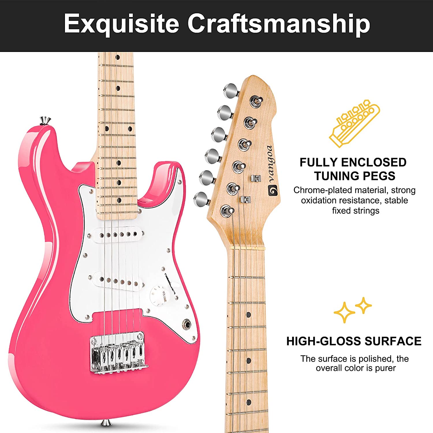 Vangoa 30 Inch Kids Electric Guitar with Digital Tuner Pink