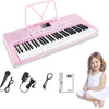 [ON SALE@🇩🇪🇫🇷🇮🇹🇪🇸]Vangoa Klaviertastatur 61 Mini Tasten Tragbare Elektronische Klaviertastatur, Klavier Keyboard Kinder mit Ständer & Mikrofon für Anfänger Jungen und Mädchen, Rosa