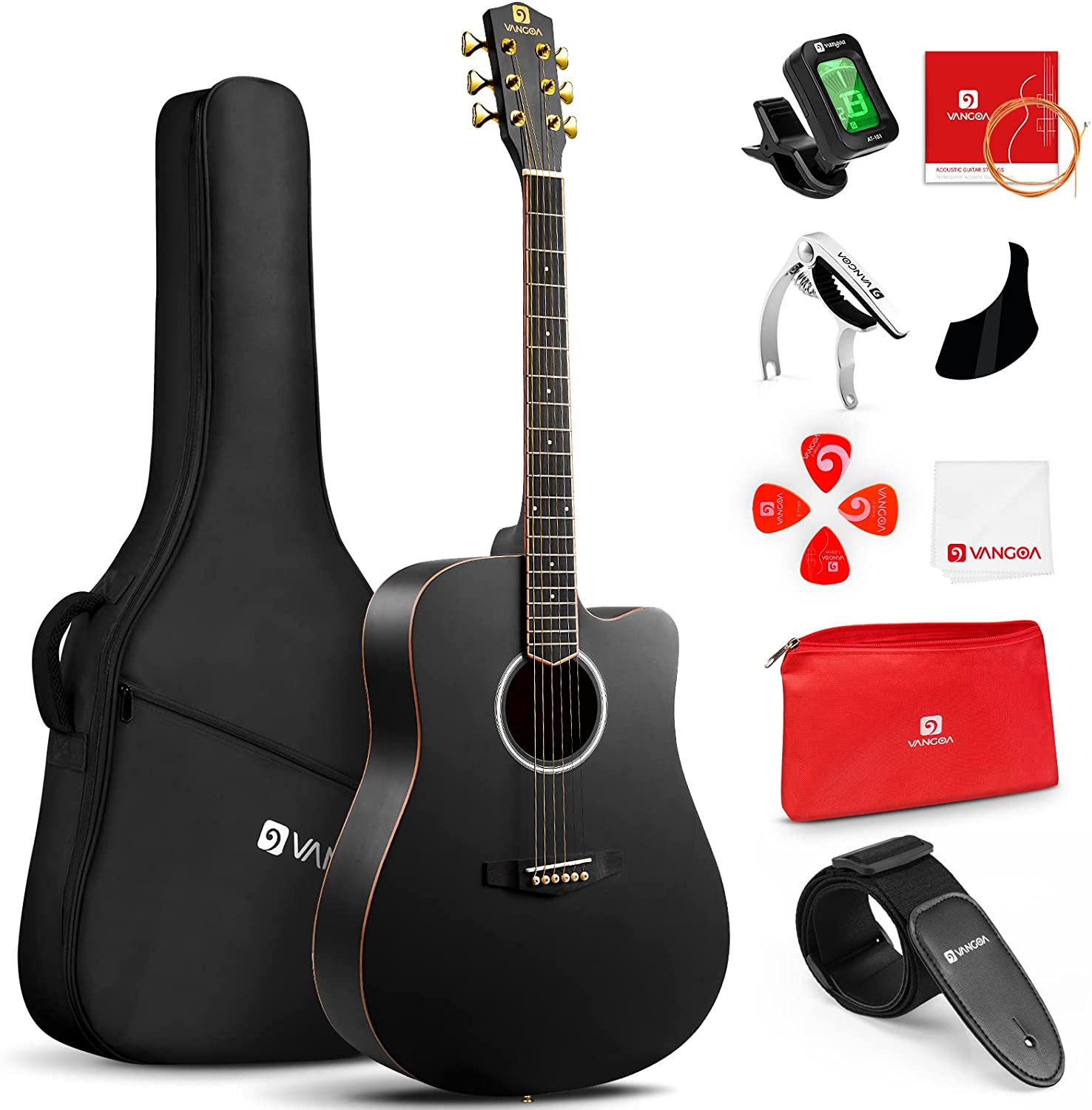 Vangoa VG-1 Matte Black Acoustic Guitar 41 Inch