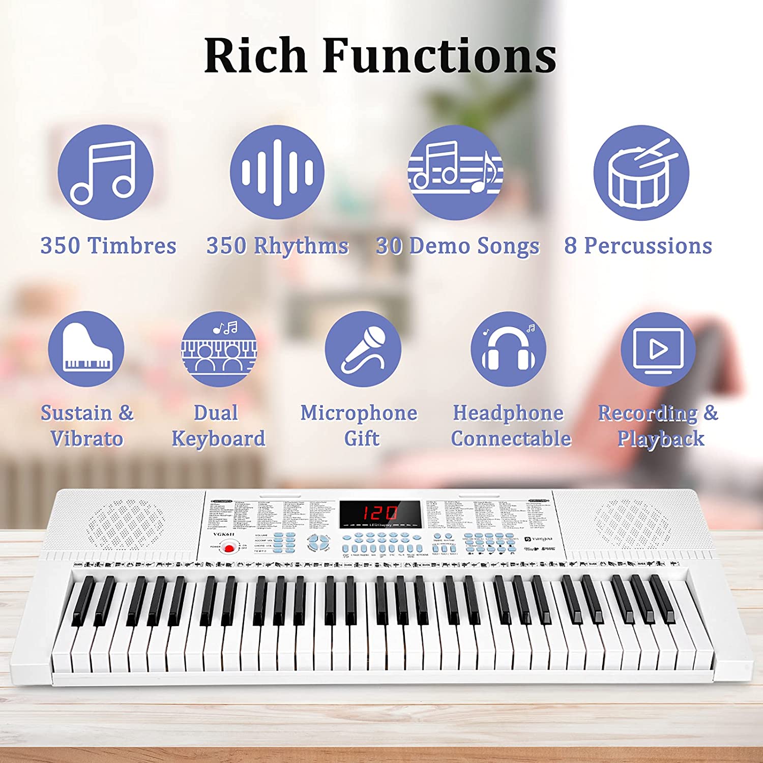 🇺🇸]Vangoa VGD610 Portable Keyboard Piano with MIDI 61 Keys Touch