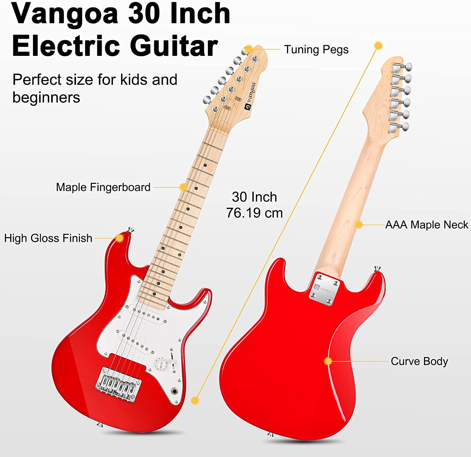 Vangoa 30 Inch Kids Electric Guitar with Digital Tuner Red