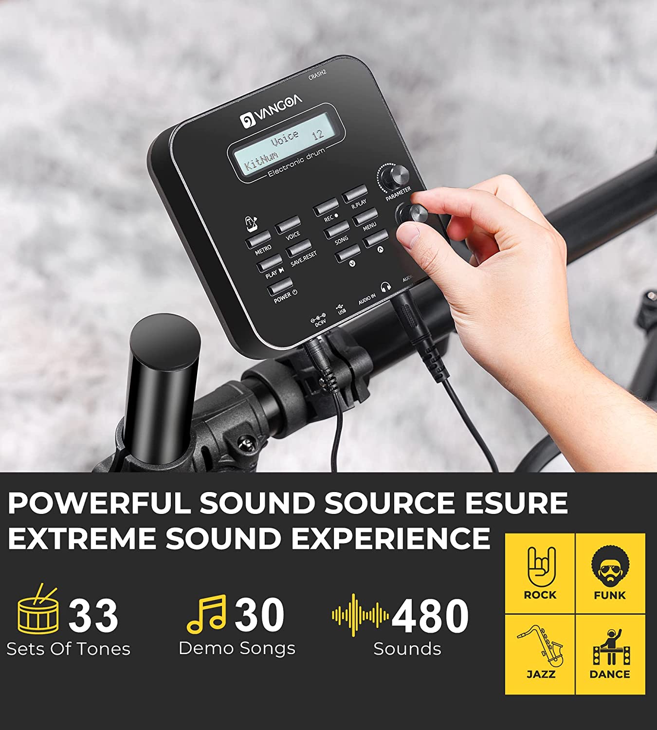Vangoa VED-A200 8 Piece Electronic Drum Set for Beginner with 480 Sounds