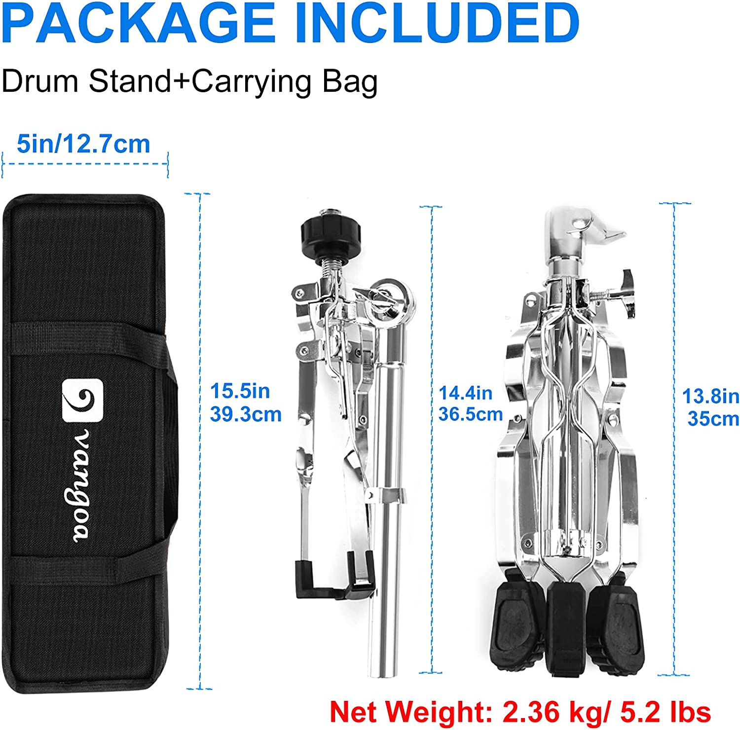 Vangoa Snare Drum Stand Adjustable Height with Carrying Bag Fit 10" to 15" Dia Drums