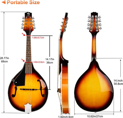 Vangoa Mandoline 8 cordes style A pour gaucher Sunburst 