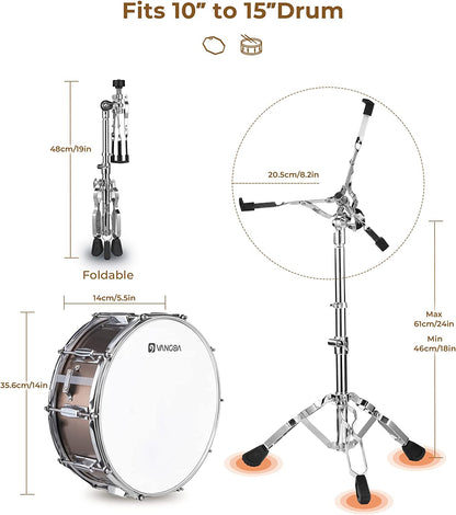 Vangoa Student Snare Drum Set with Stand Brown 14"X 5.5"