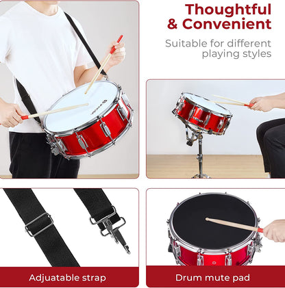 Vangoa Student Snare Drum Set with Stand Red 14"X 5.5"