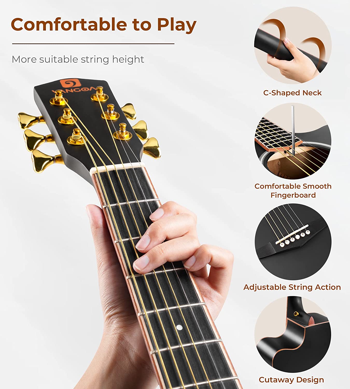 Guitare acoustique Vangoa VG-1 noir mat 41 pouces 